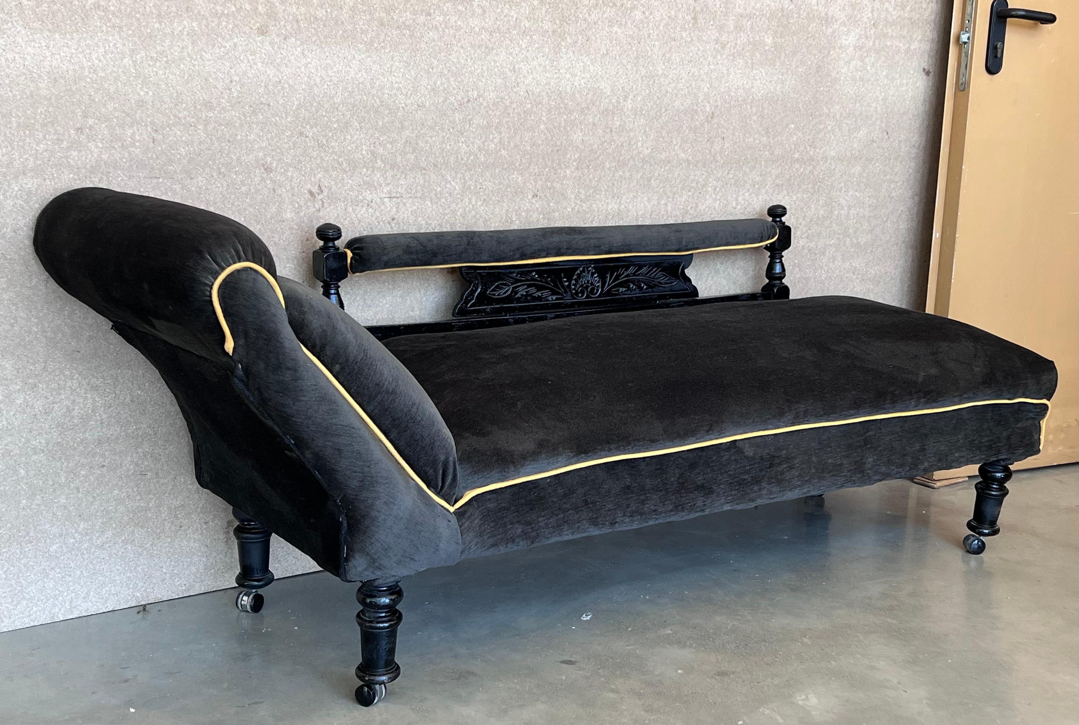 Chaise longue convertible italiana Art Déco de terciopelo negro Italiano en venta