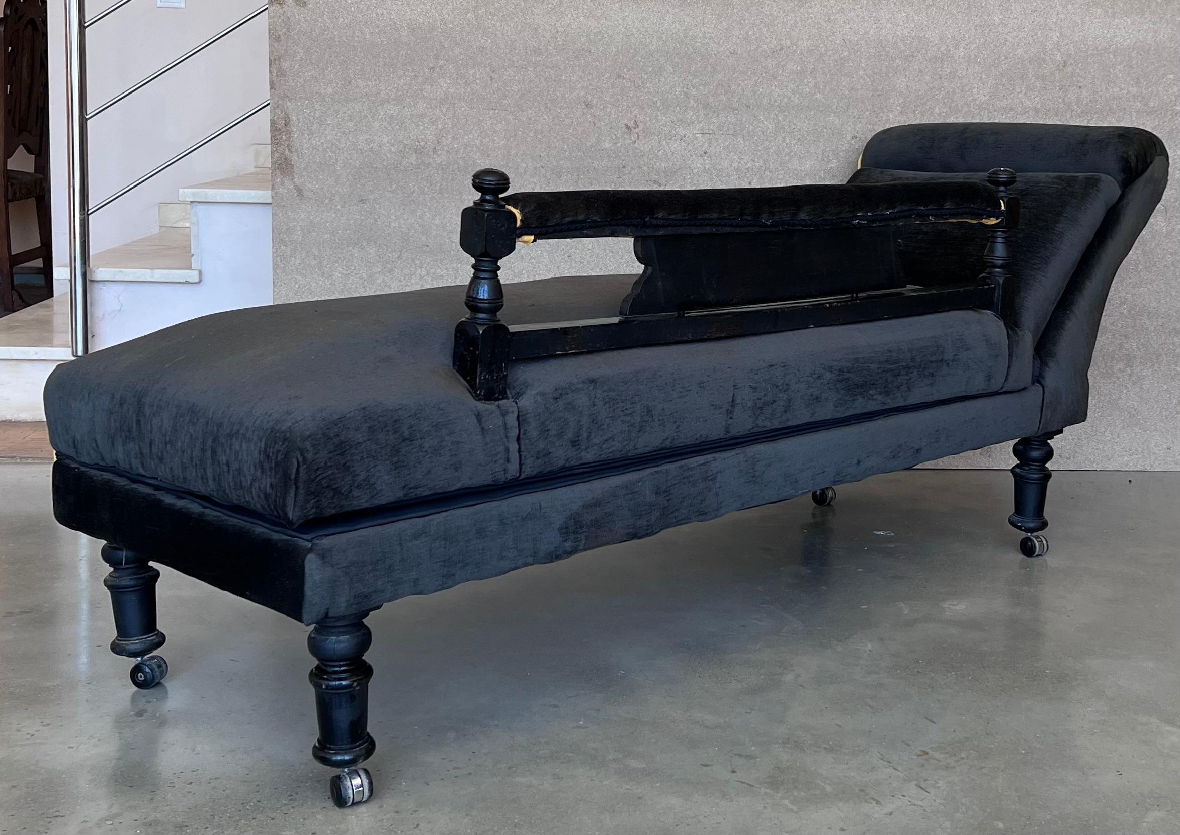 Chaise longue convertible italiana Art Déco de terciopelo negro en Bueno estado para la venta en Miami, FL