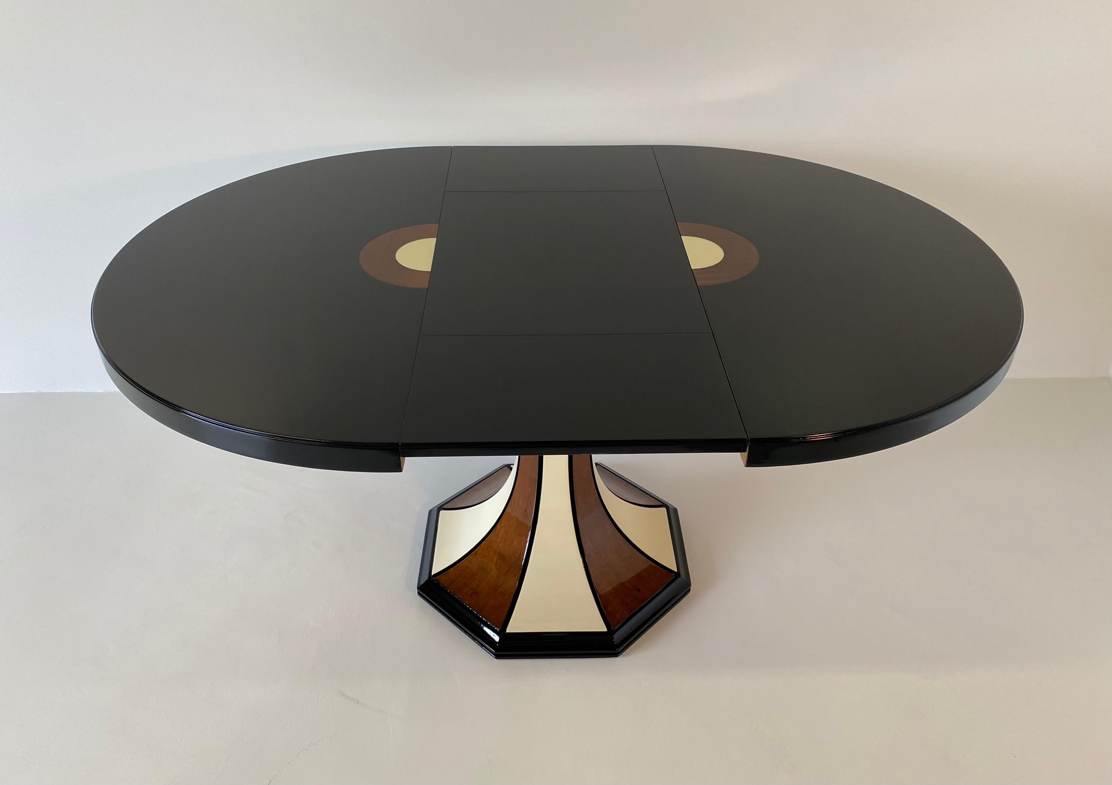 Italian Art Deco Black, Walnut and Ivory Extending Table, 1970s 5