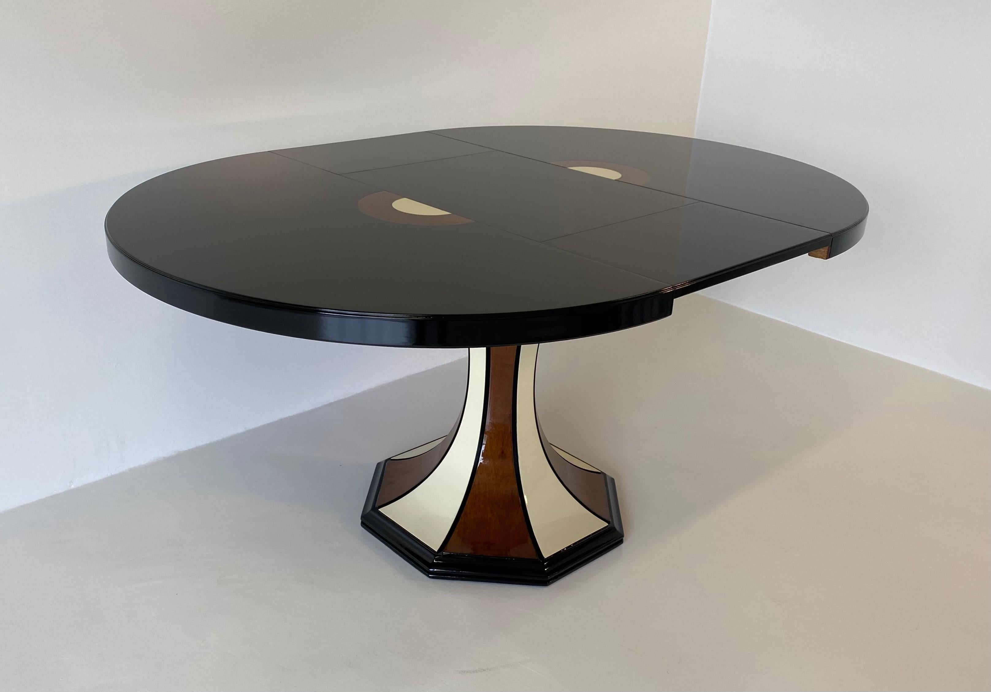 Italian Art Deco Black, Walnut and Ivory Extending Table, 1970s 8