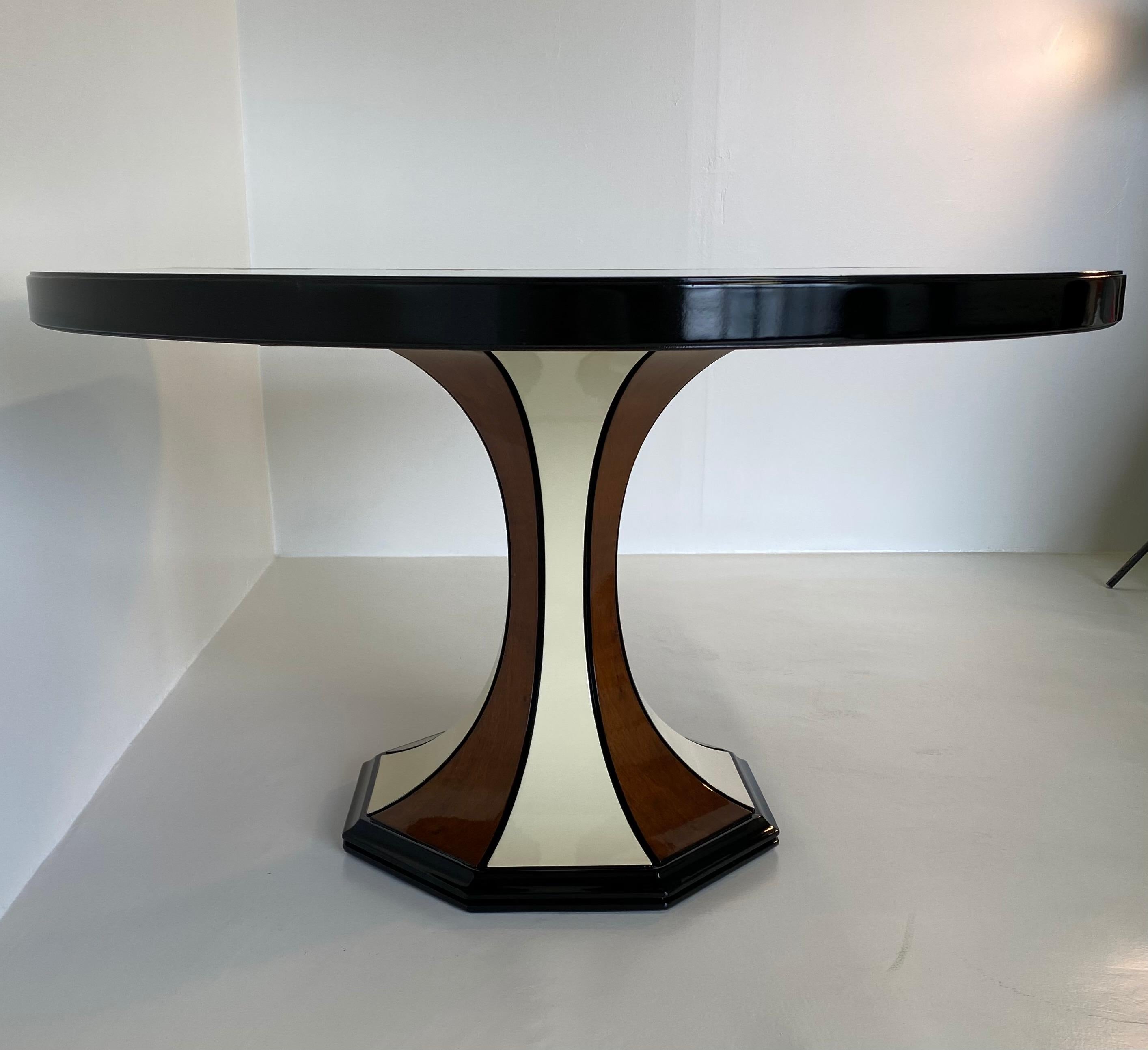 Italian Art Deco Black, Walnut and Ivory Extending Table, 1970s 1