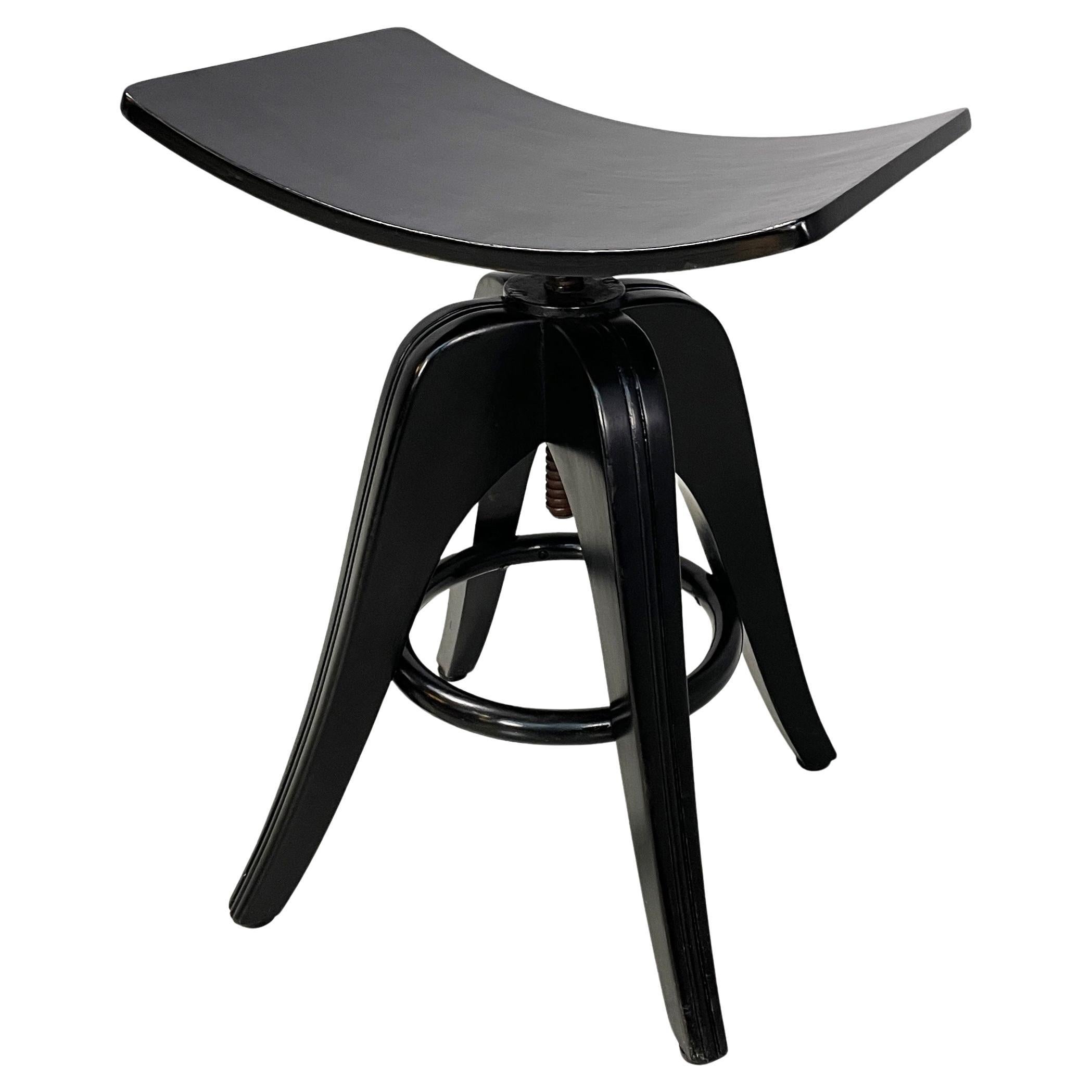 Tabouret en bois noir Art déco italien, début des années 1900