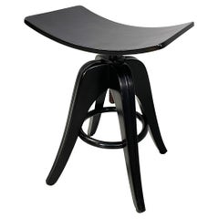 Antique Italian Art Deco black wooden stool, early 1900s