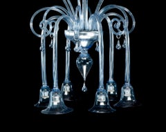 Italian Art Deco, Blown Blue Glass Chandelier by Rioda, 1910-1915