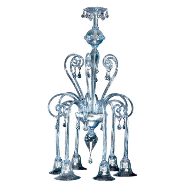 Italian Art Deco, Blown Blue Glass Chandelier by Rioda, 1910-1915 For Sale