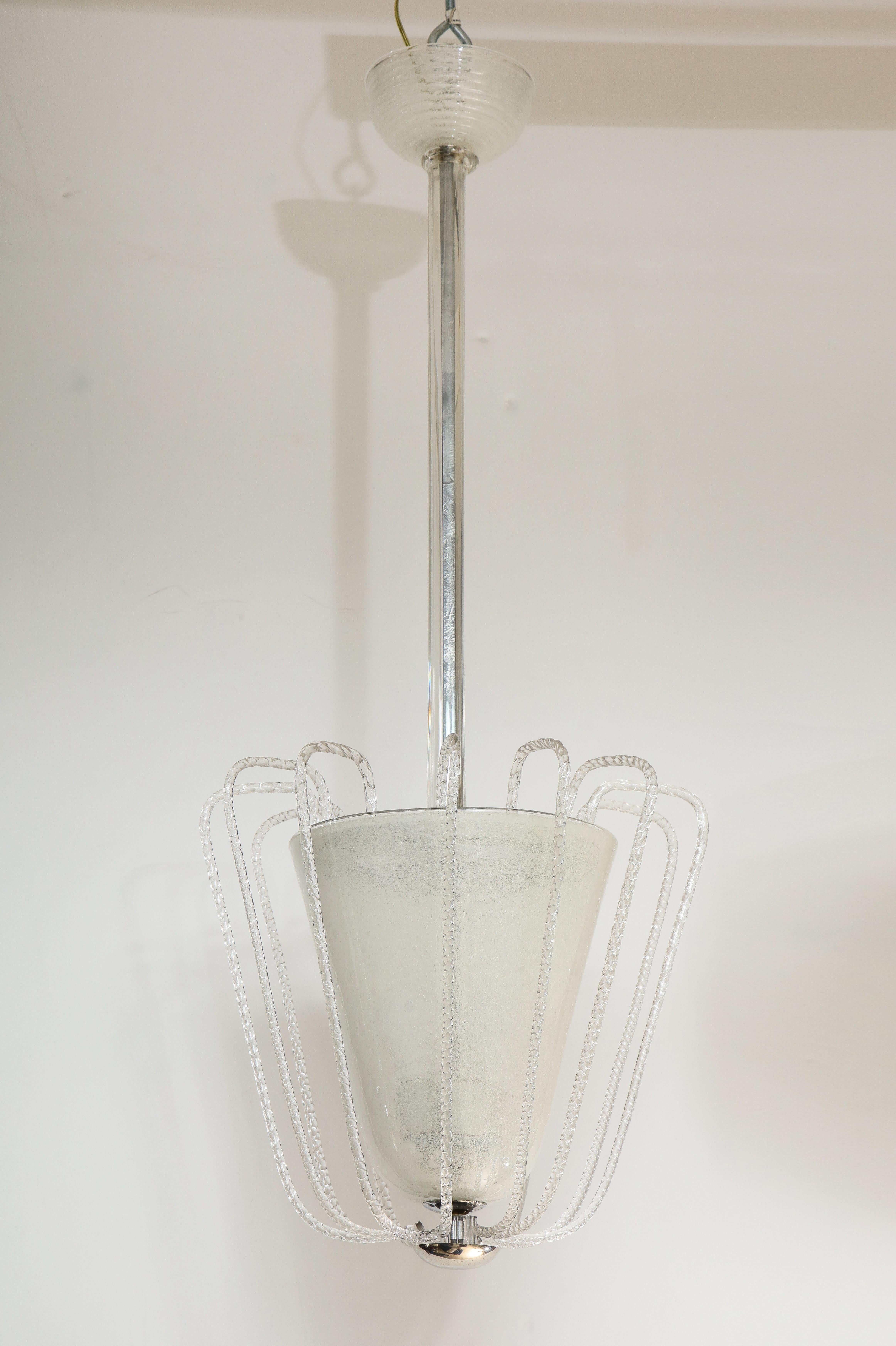 Mid-20th Century Italian Art Deco Blown Glass Chandelier by Barovier et Toso