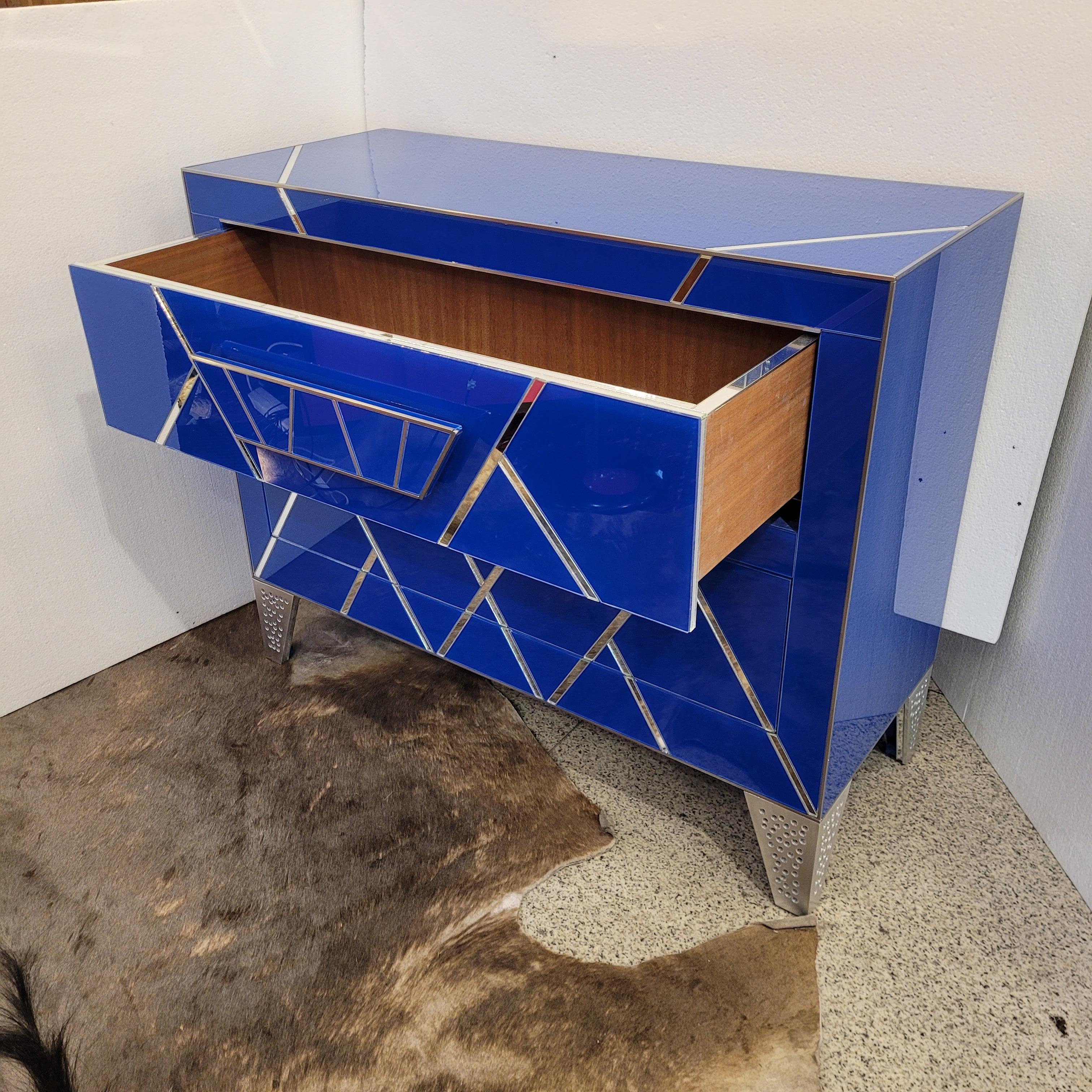 Italienische Kommode mit blauem Kristall im Art Deco-Stil, Kommode mit Schubladen im Angebot 10