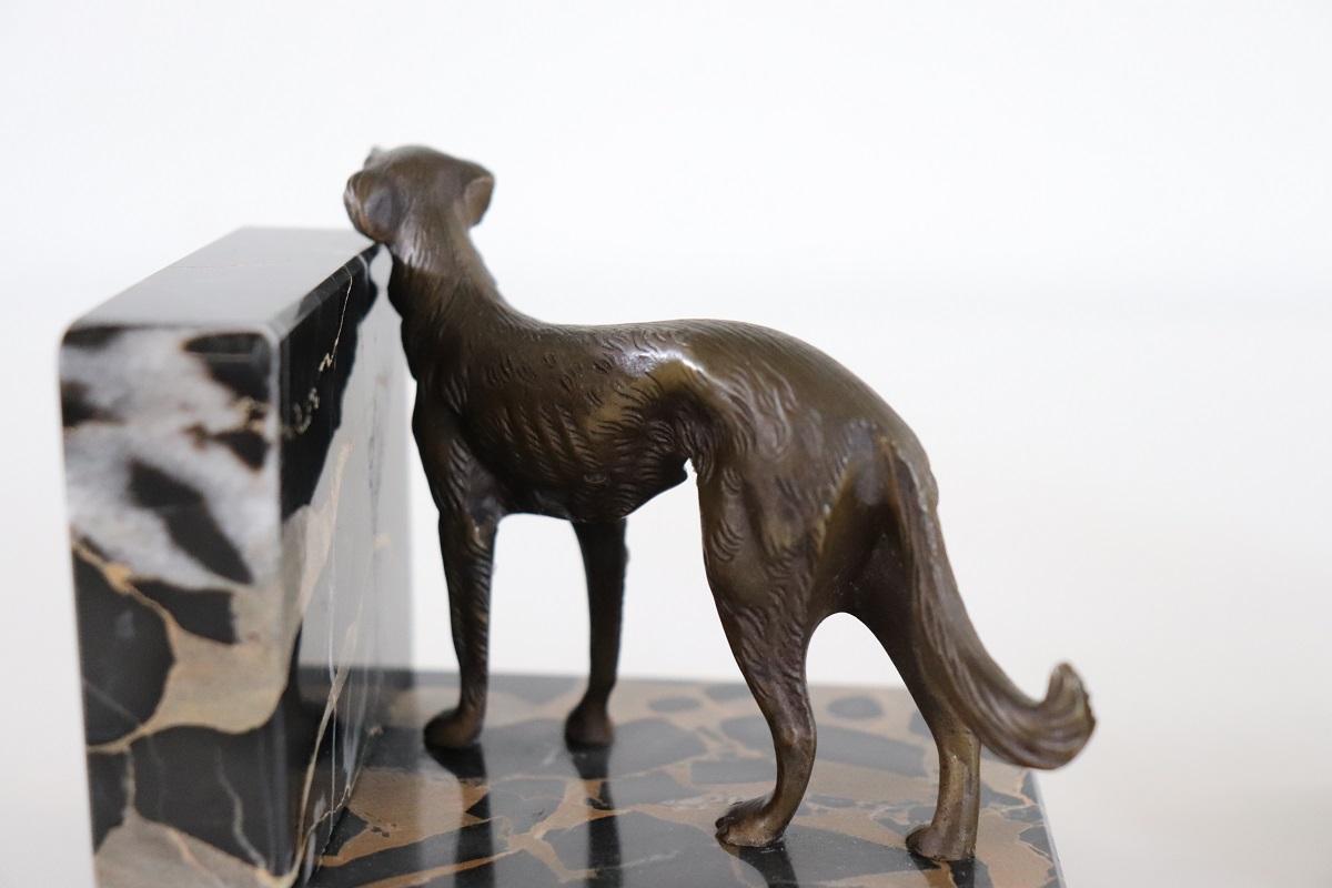 Italian Art Deco Bookends with Bronze Greyhounds on a Base of Fine Black Marble For Sale 8