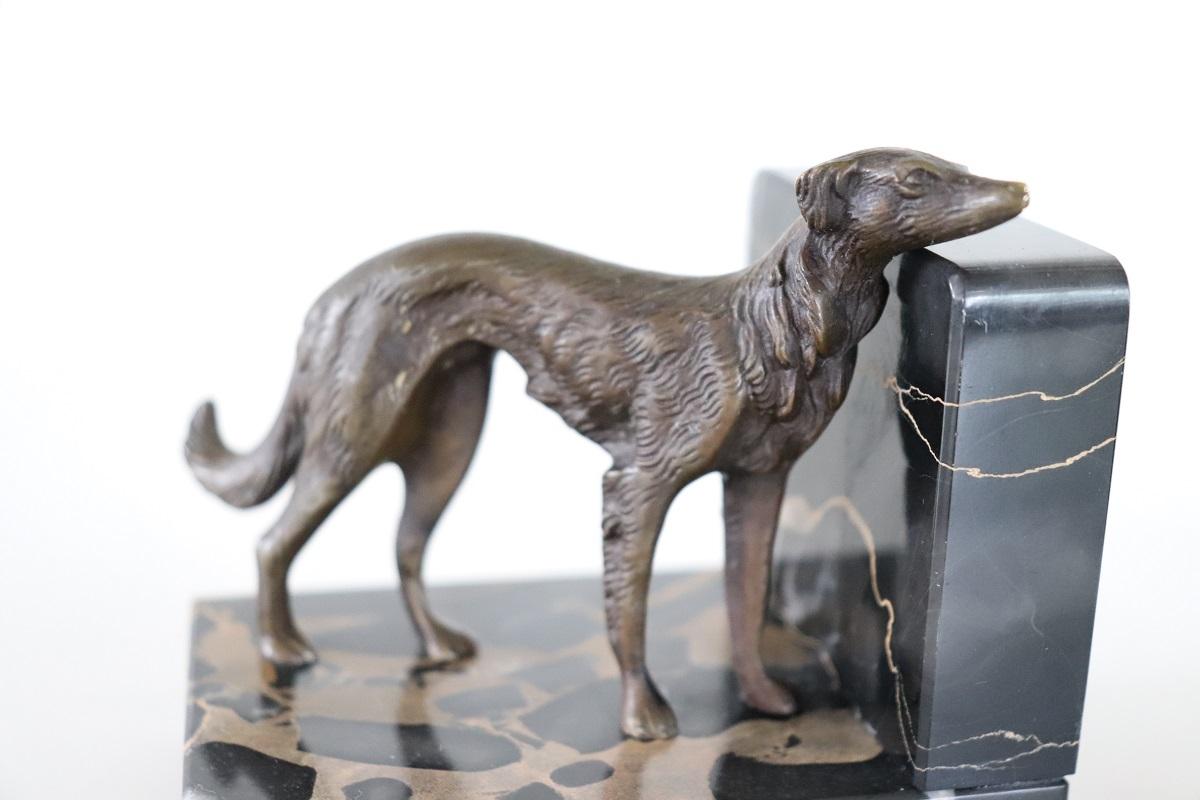 Italian Art Deco Bookends with Bronze Greyhounds on a Base of Fine Black Marble For Sale 5