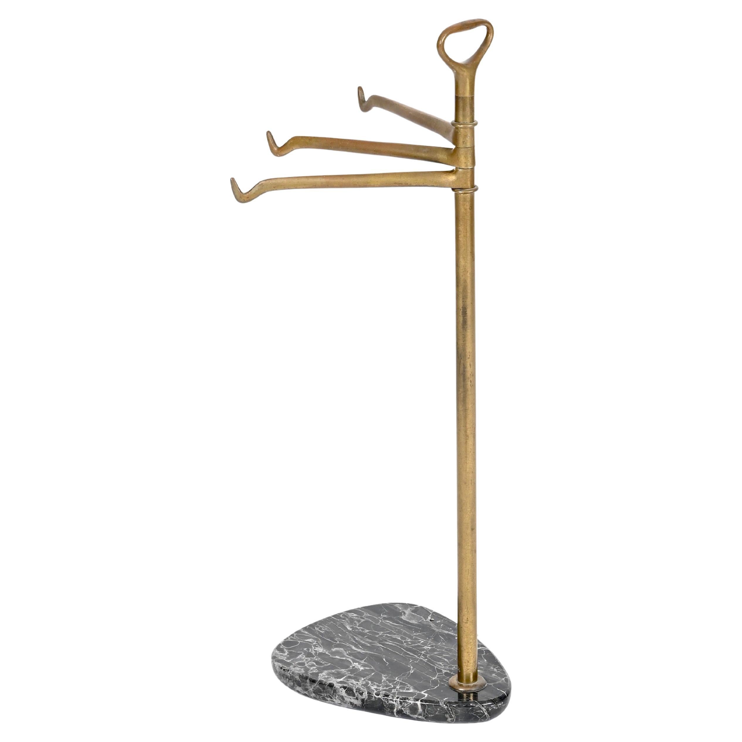Italian Art Deco Brass and Black Marble Towel Stand, Gio Ponti Style, 1920s For Sale