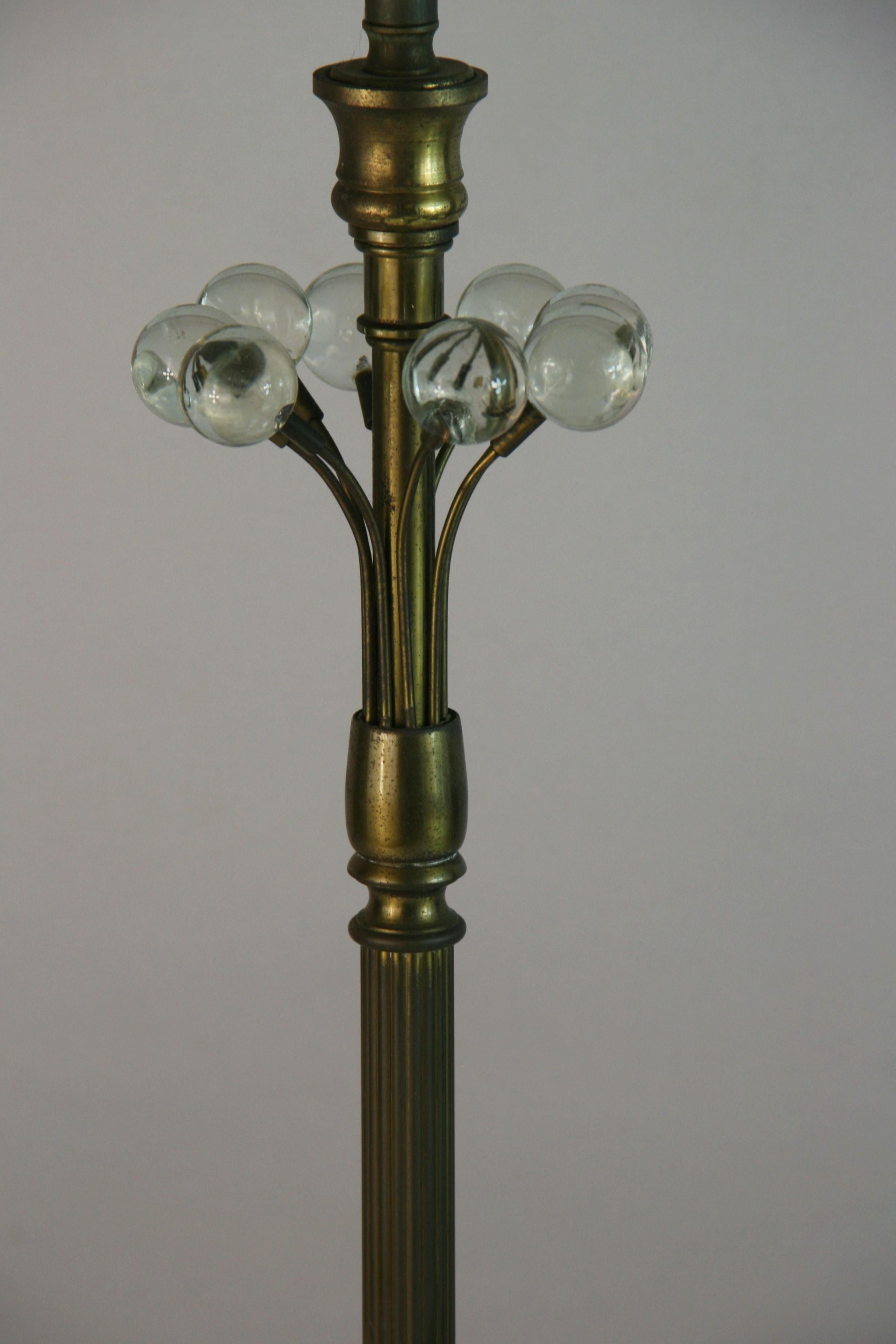 Antique Italian Art Deco Brass and Crystal Candlestick Lamps a Pair In Good Condition For Sale In Douglas Manor, NY