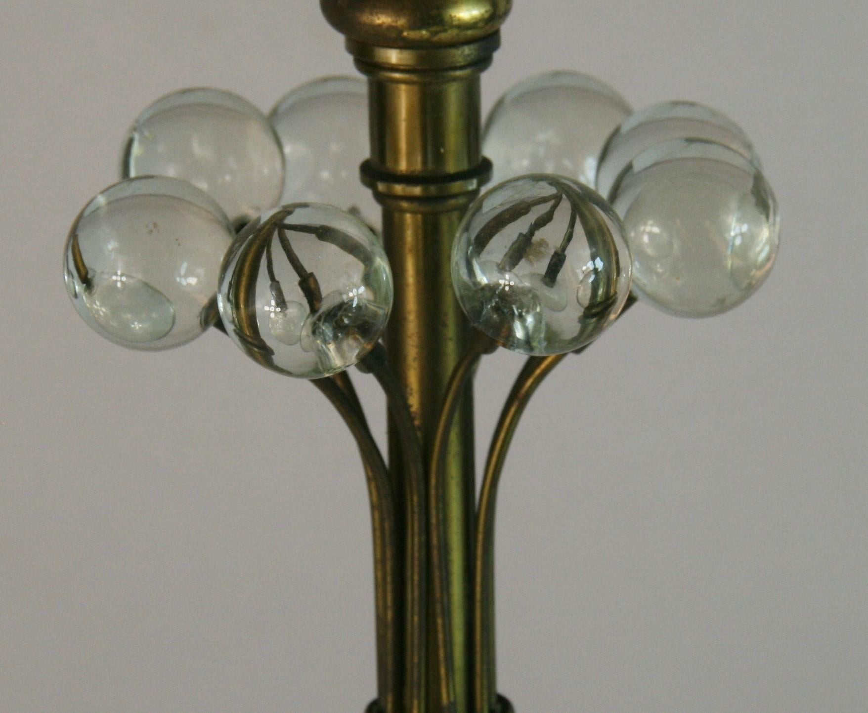 Antique Italian Art Deco Brass and Crystal Candlestick Lamps a Pair For Sale 2