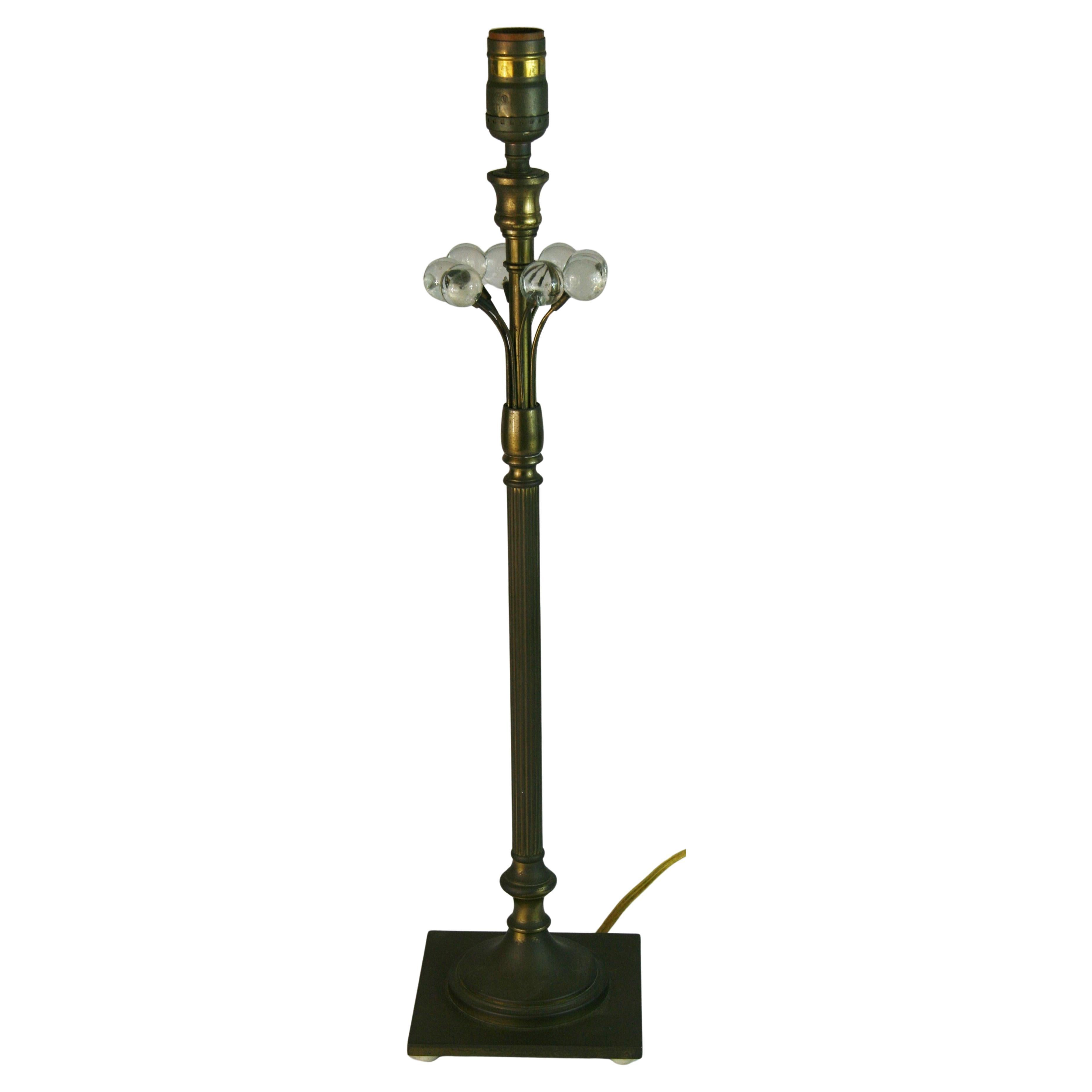 Antique Italian Art Deco Brass and Crystal Candlestick Lamps a Pair For Sale