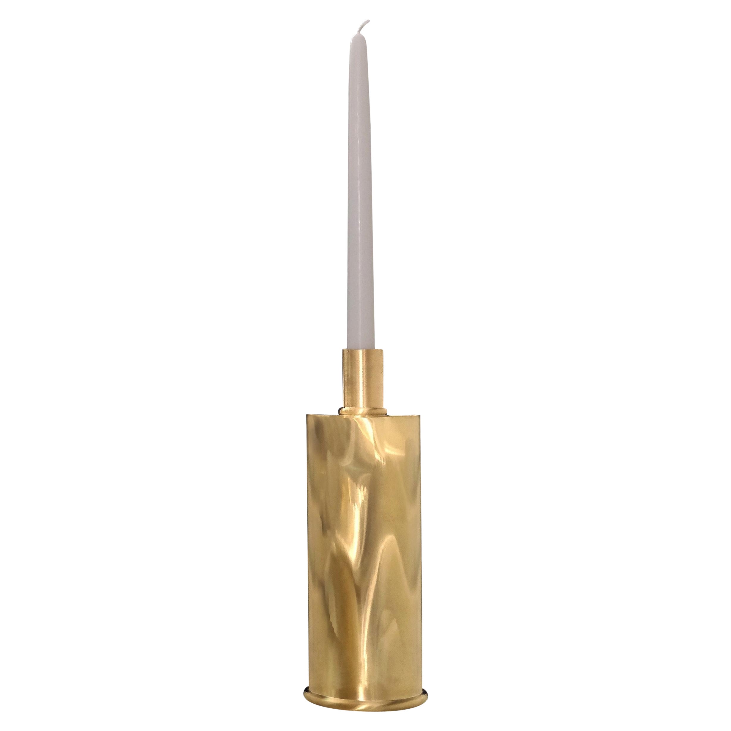 Pre-owned Caspal Italian Art Deco Brass Candle Holder Moiré , Contemporary Design, In Stock In Brown