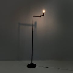 Italian Art Deco brass floor lamp with adjustable arm and dark marble base 1940s