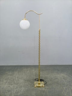 Italian Art Deco Brass Floor Lamp with Glass Globe, 1930s
