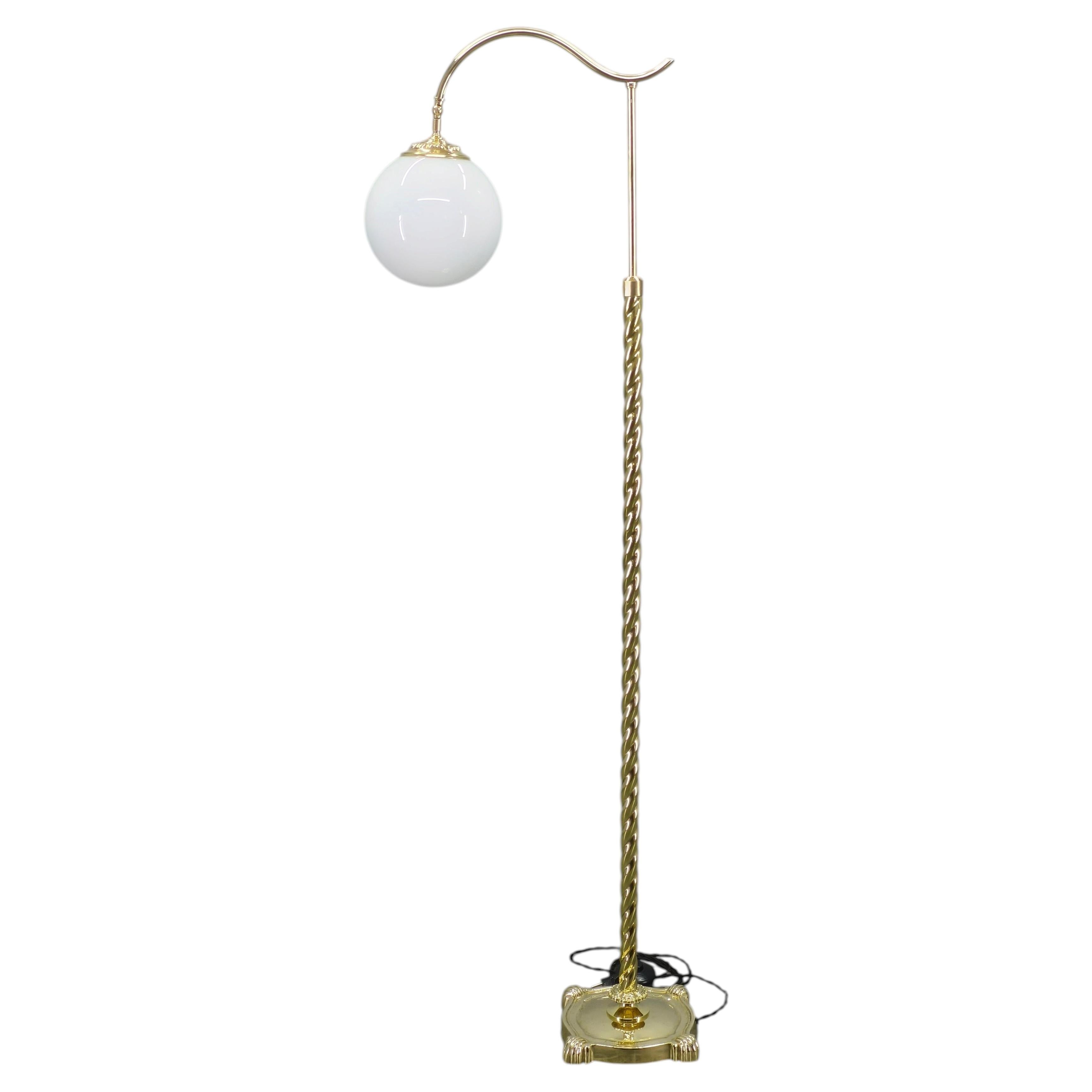 Italian Art Deco Brass Floor Lamp with Glass Globe, 1930s