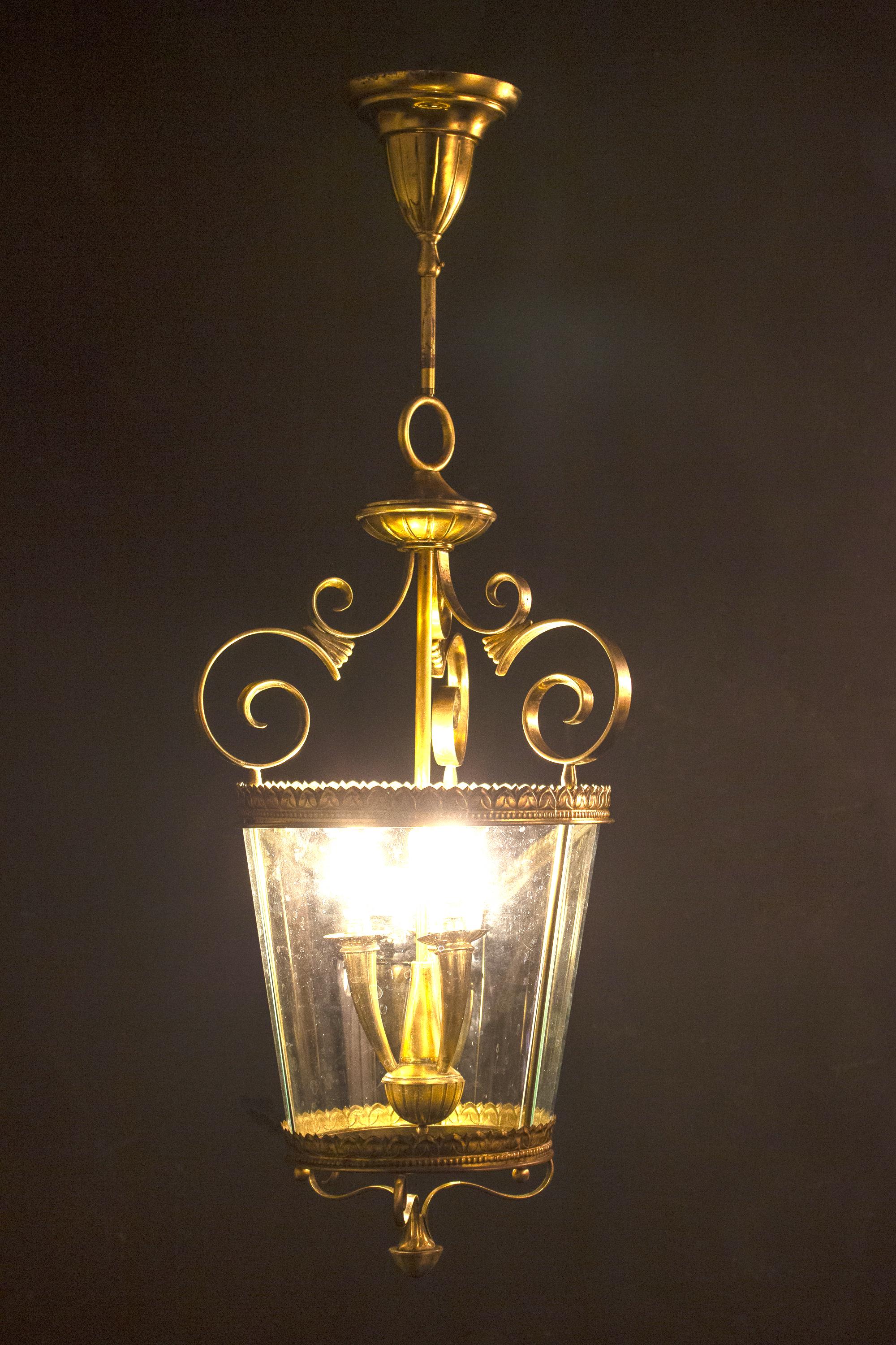 Italian Art Deco Brass Lantern or Pendant, 1940s For Sale 5