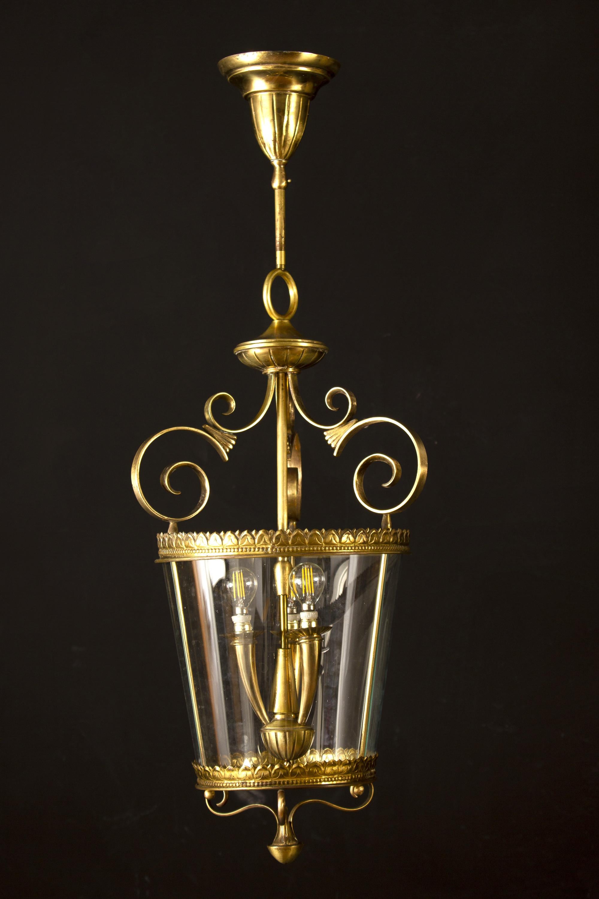 Mid-Century Modern Italian Art Deco Brass Lantern or Pendant, 1940s For Sale