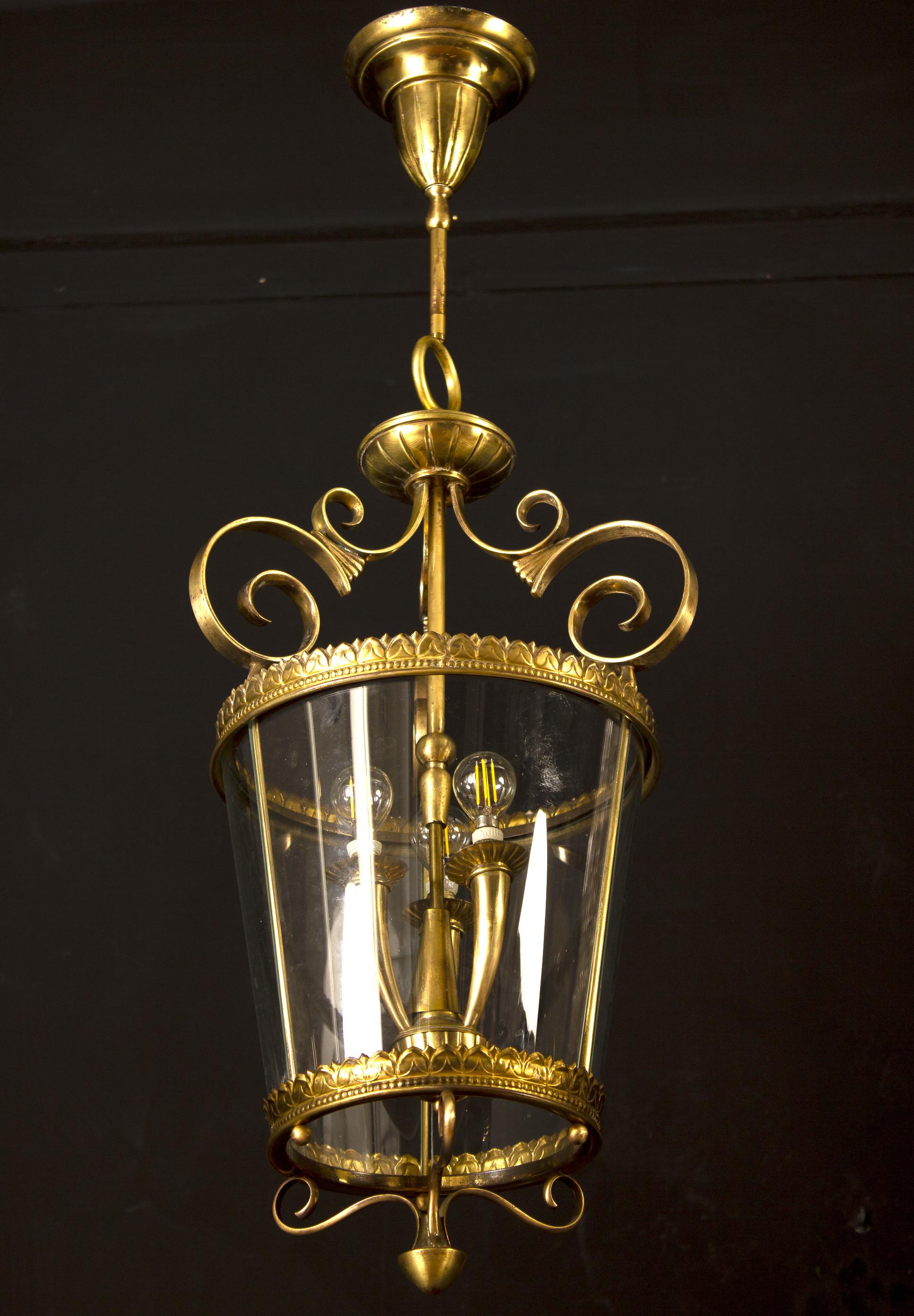 Italian Art Deco Brass Lantern or Pendant, 1940s In Excellent Condition For Sale In Rome, IT