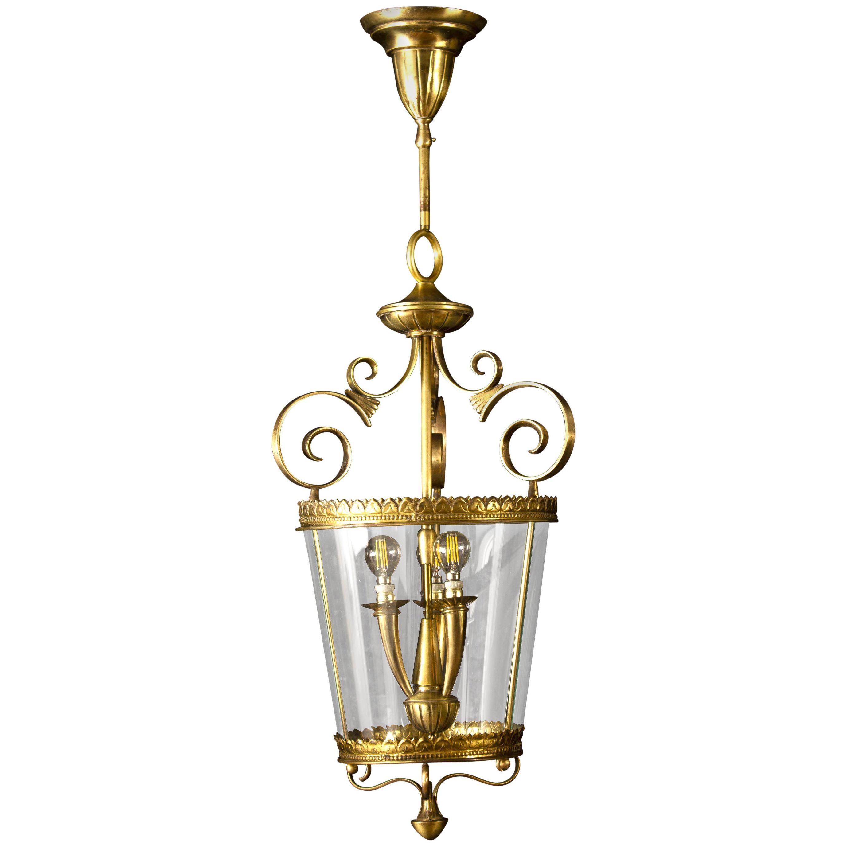 Italian Art Deco Brass Lantern or Pendant, 1940s