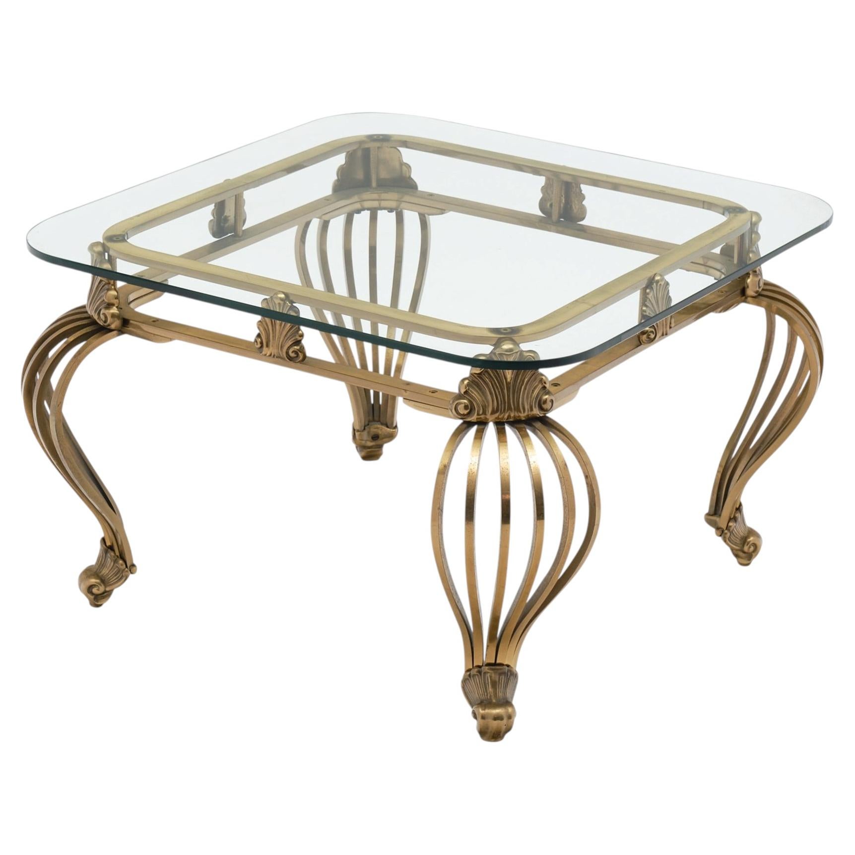 Italian Art Deco Brass Side Table, Stylized Cabriole Legs, Italy, 1940