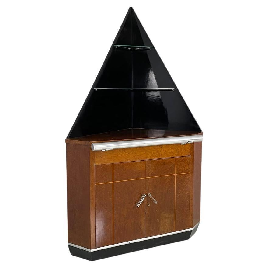 Mueble bar italiano Art Déco de madera de brezo con estantes, años 30