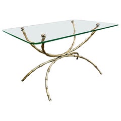 Italian Art Deco Bronze & Glass Side Table, 1950s