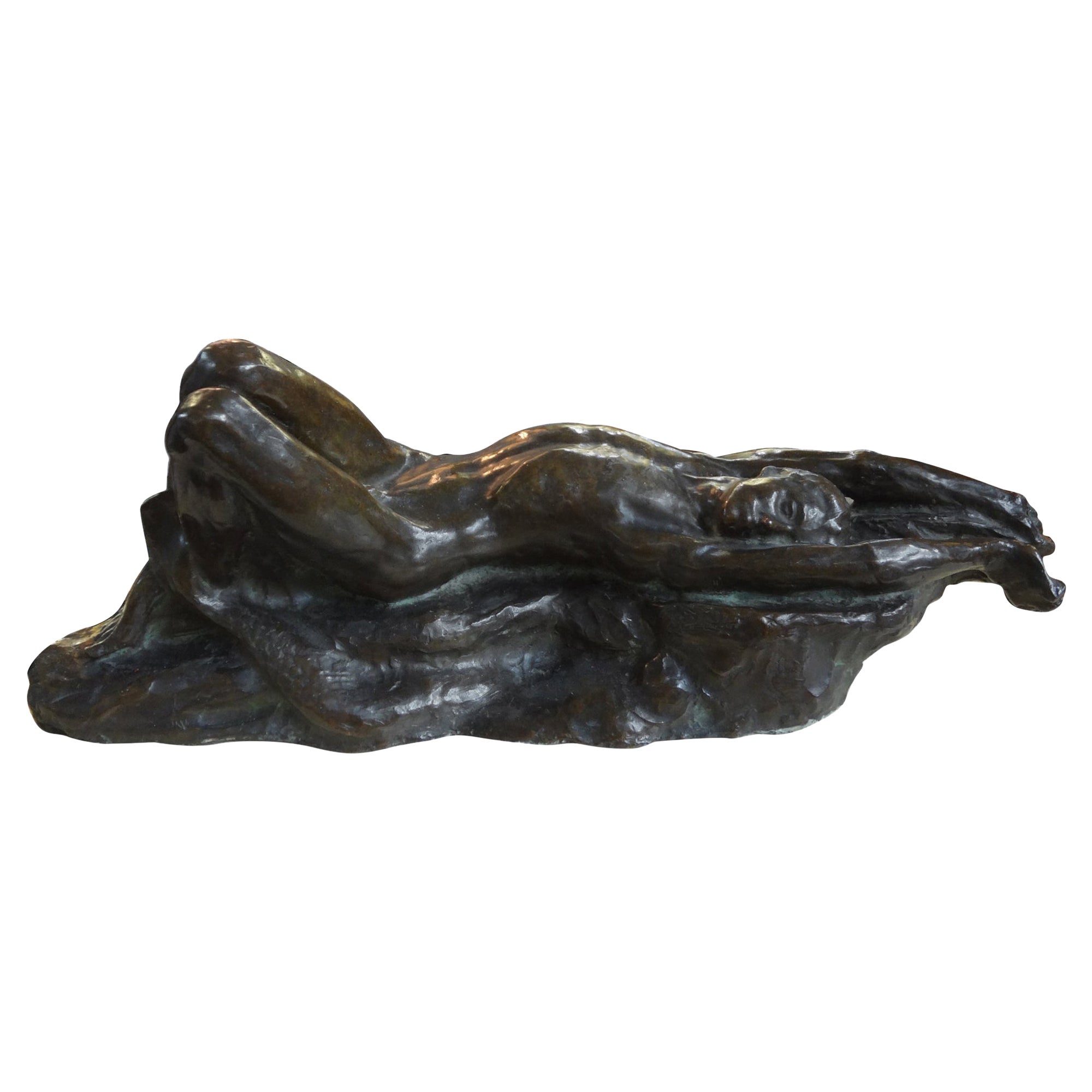 Italian Art Deco Bronze Sculpture Of A Nude Male