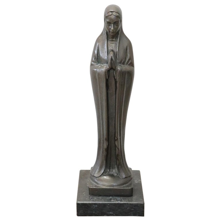 Italian Art Deco Bronze Sculpture, Virgin Mary in Prayer For Sale