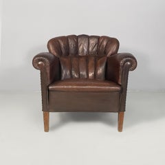 Italienische Art-Déco-Sessel aus braunem Leder von Saracchi, 1930er Jahre