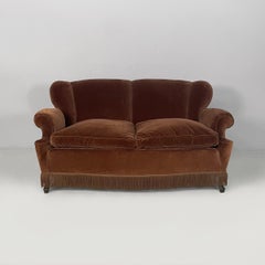 Canapé deux places Art déco italien en velours marron, années 1930