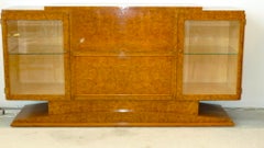 Italian Art Deco Burl Walnut Bar Cabinet Sideboard