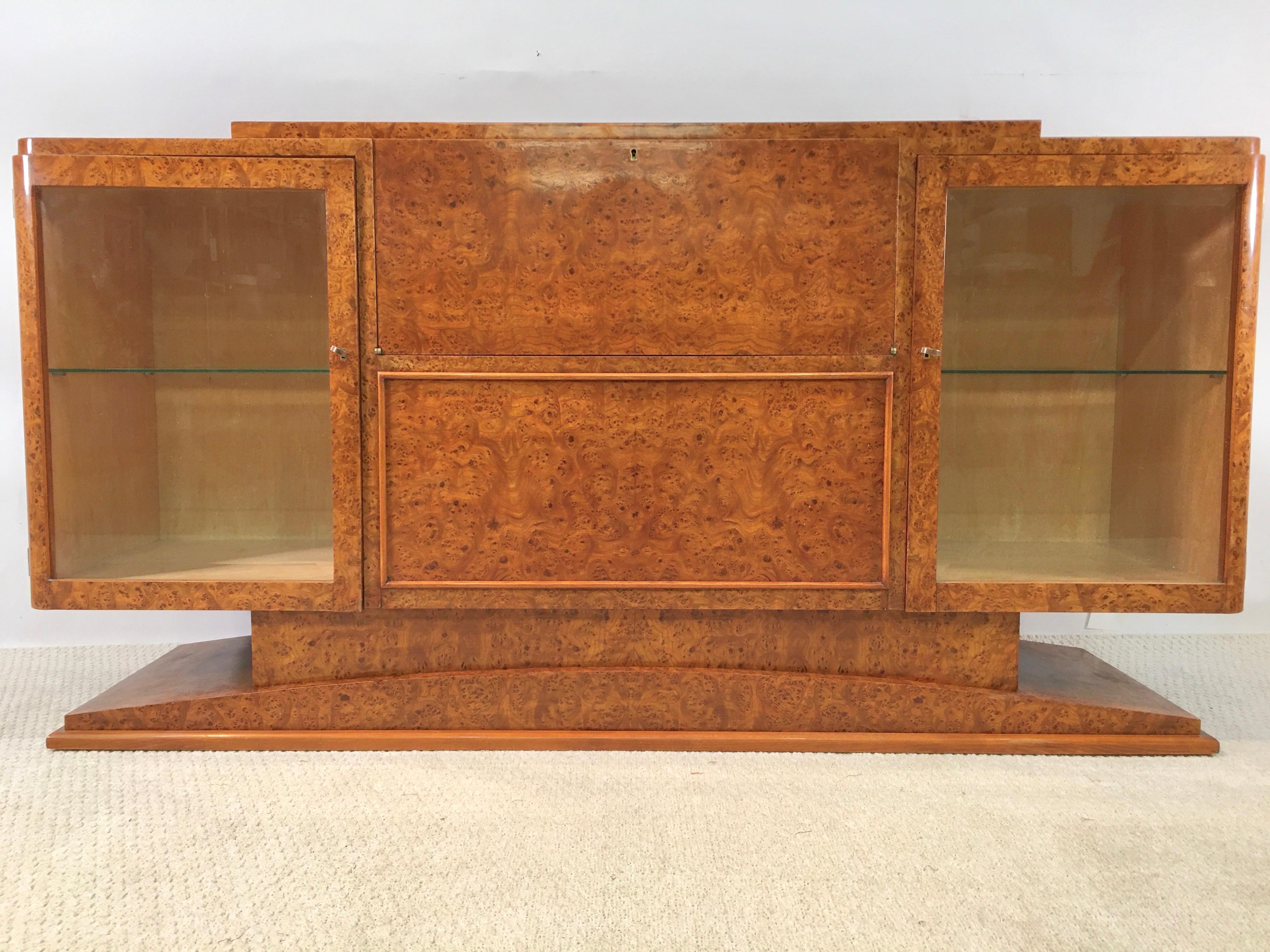 Italian Art Deco Burl Walnut Bar Cabinet Sideboard For Sale 3