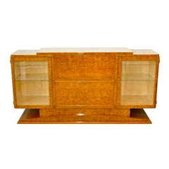 Vintage Italian Art Deco Burl Walnut Bar Cabinet Sideboard