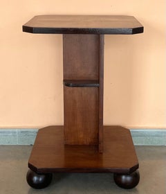 Italian Art Deco Burl Walnut Coffee Side Table with Ebonized Legs