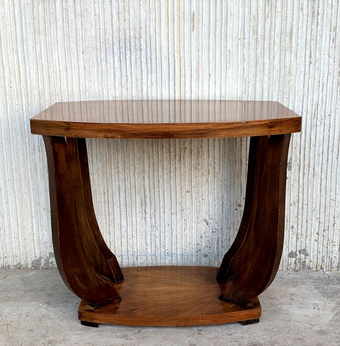 Italian Art Deco Burl Walnut Coffee Side Table with Ebonized Legs In Good Condition In Miami, FL