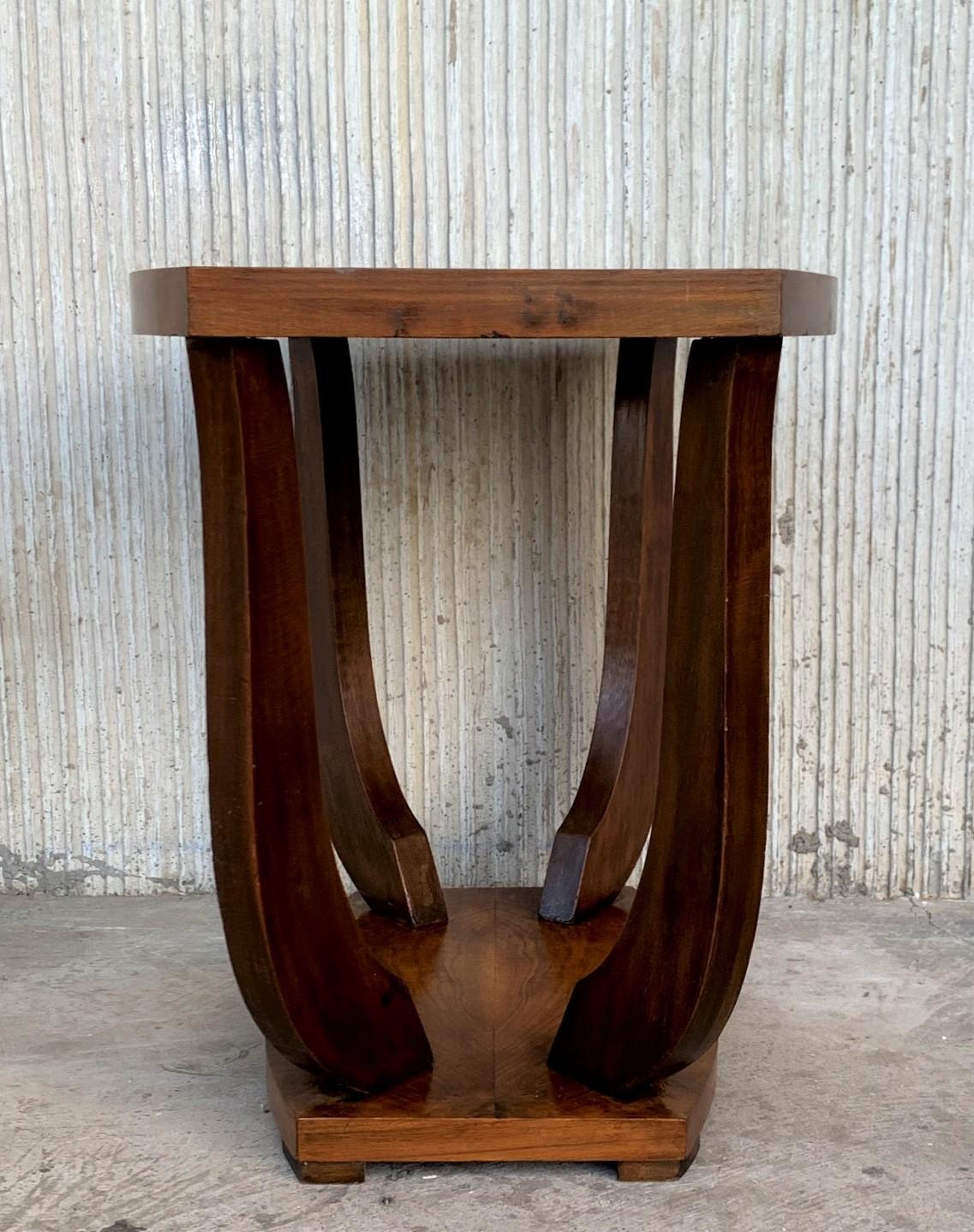 20th Century Italian Art Deco Burl Walnut Coffee Side Table with Ebonized Legs