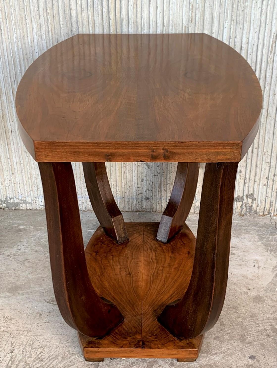 Italian Art Deco Burl Walnut Coffee Side Table with Ebonized Legs 1
