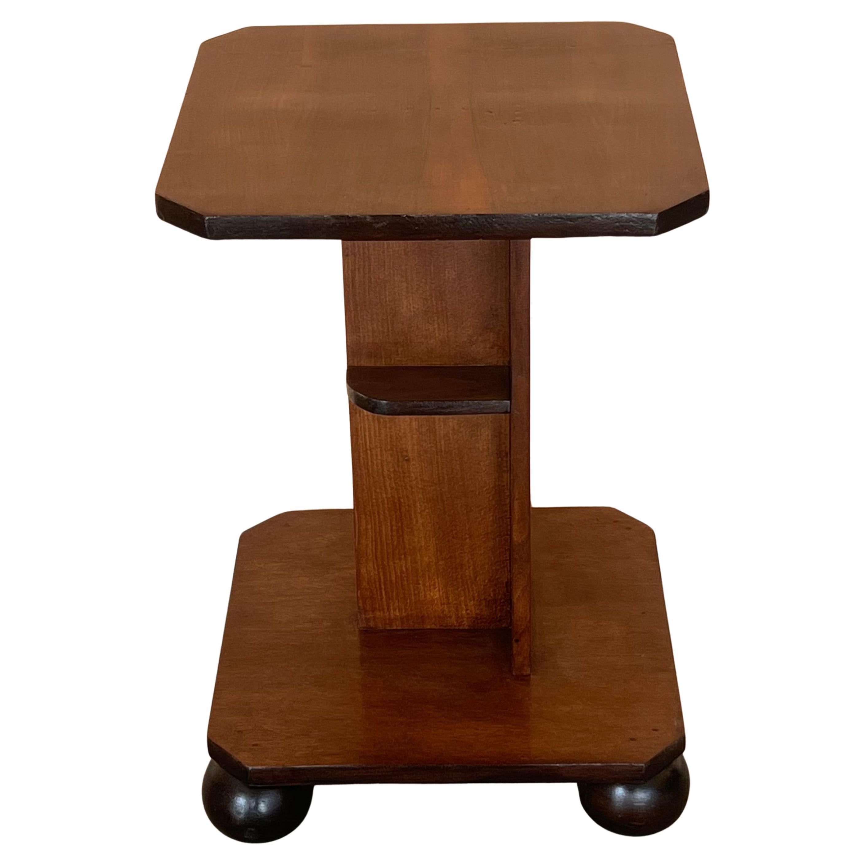 Italian Art Deco Burl Walnut Coffee Side Table with Ebonized Legs For Sale