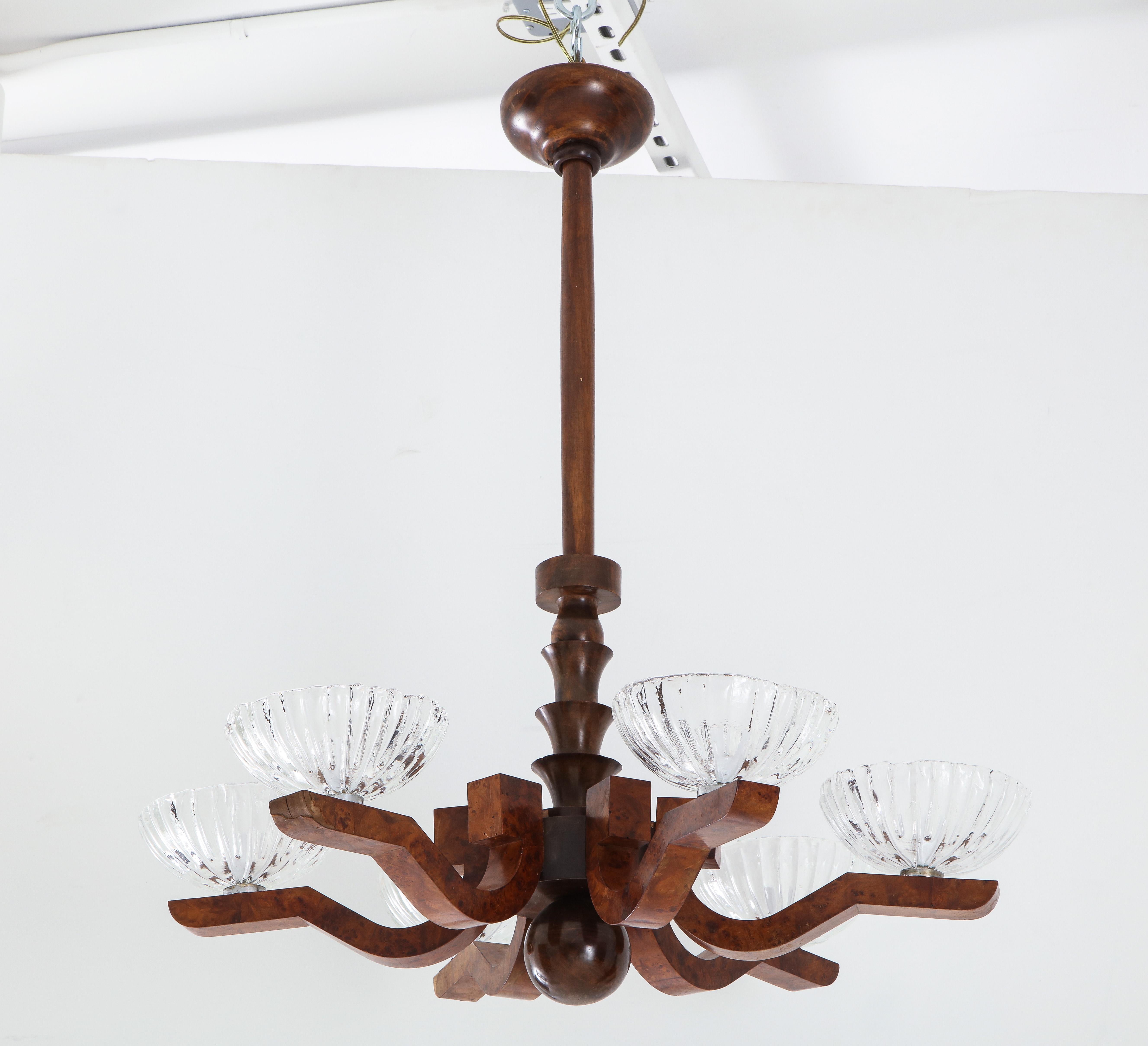 wood and glass chandelier