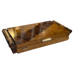 Italian Art Deco Burl Wood and Macassar Ebony Box with Brass Details, 1940s