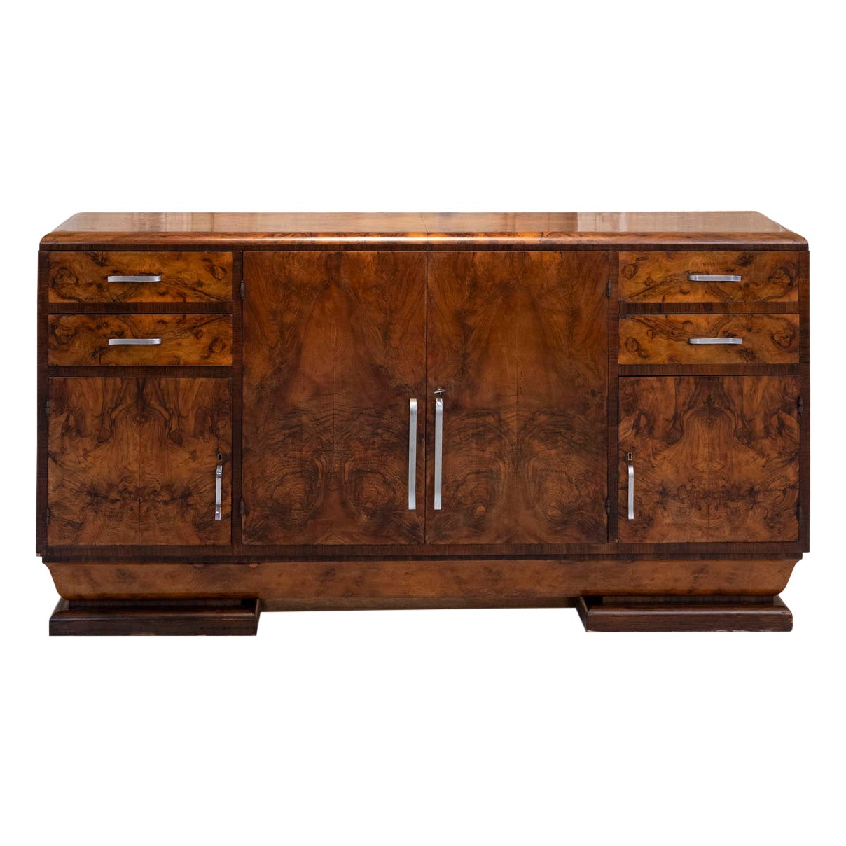 Italian Art Deco Sideboard, Burl Wood, Mid-Century, 1940s