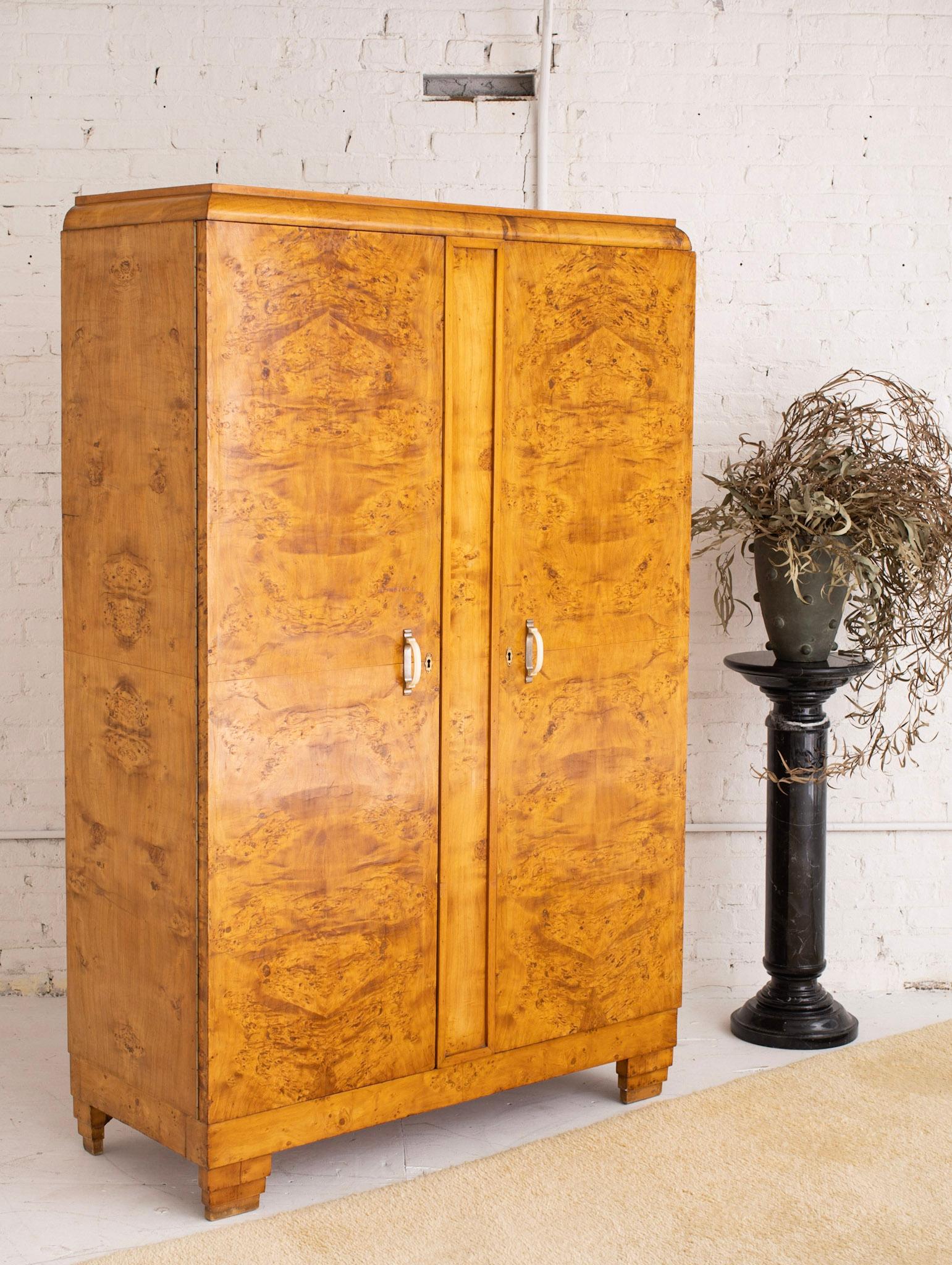 Italian Art Deco Burl Wood Wardrobe 6