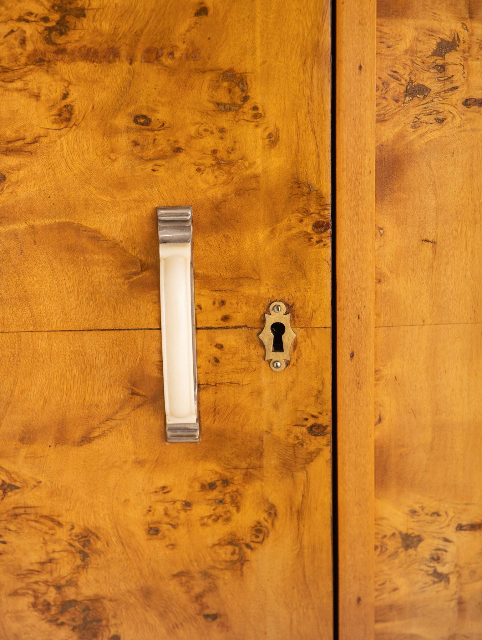 Italian Art Deco Burl Wood Wardrobe In Fair Condition In Brooklyn, NY