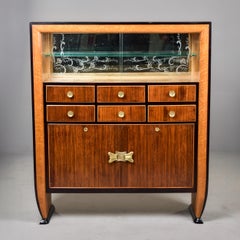 Italian Art Deco Cabinet with Glass Doors and Six Drawers
