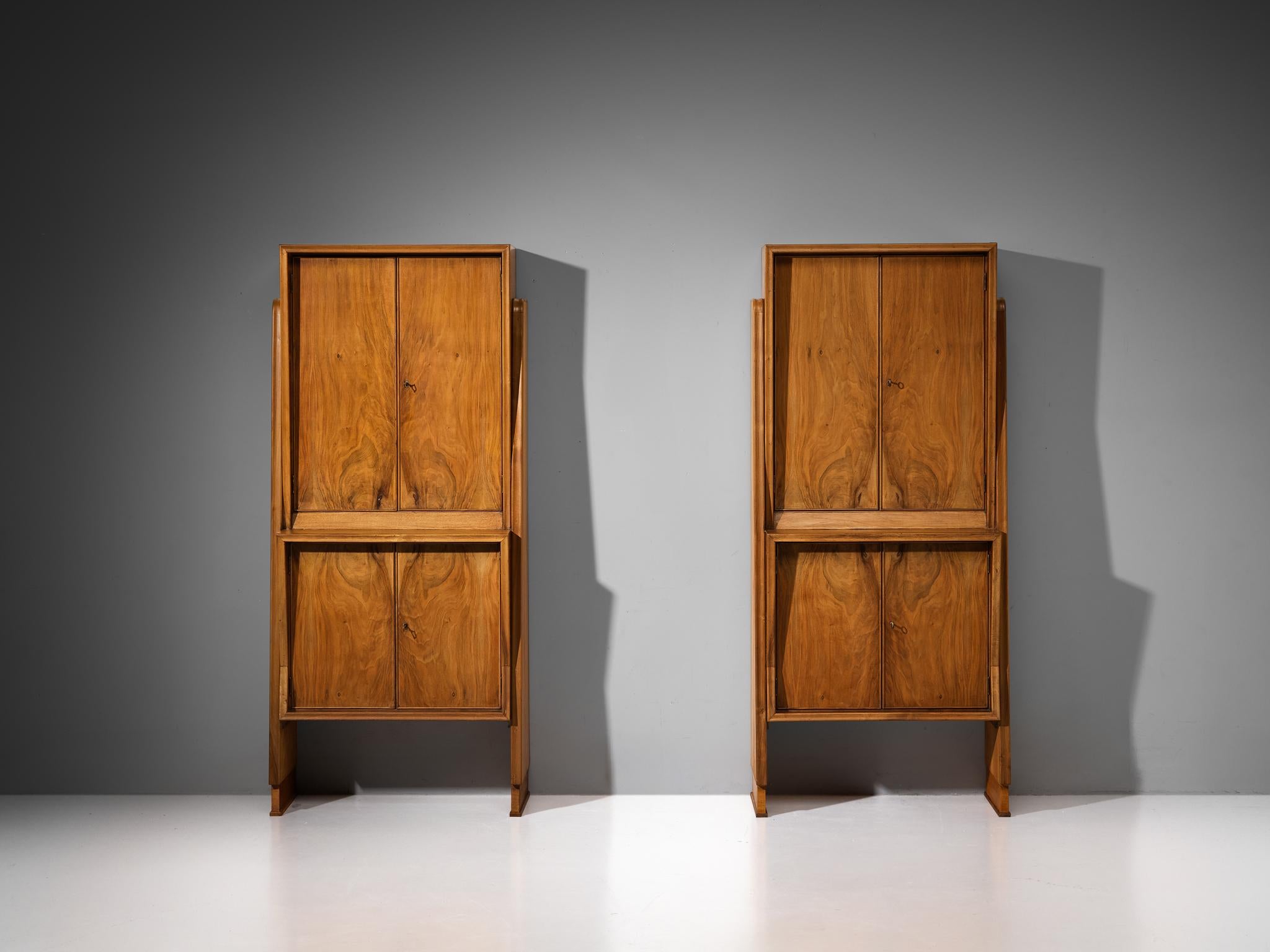 Mid-20th Century Italian Art Deco Cabinets or Highboards in Mahogany