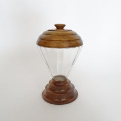 Italian Art Deco Candy Jar in Glass and Wood, 1930s