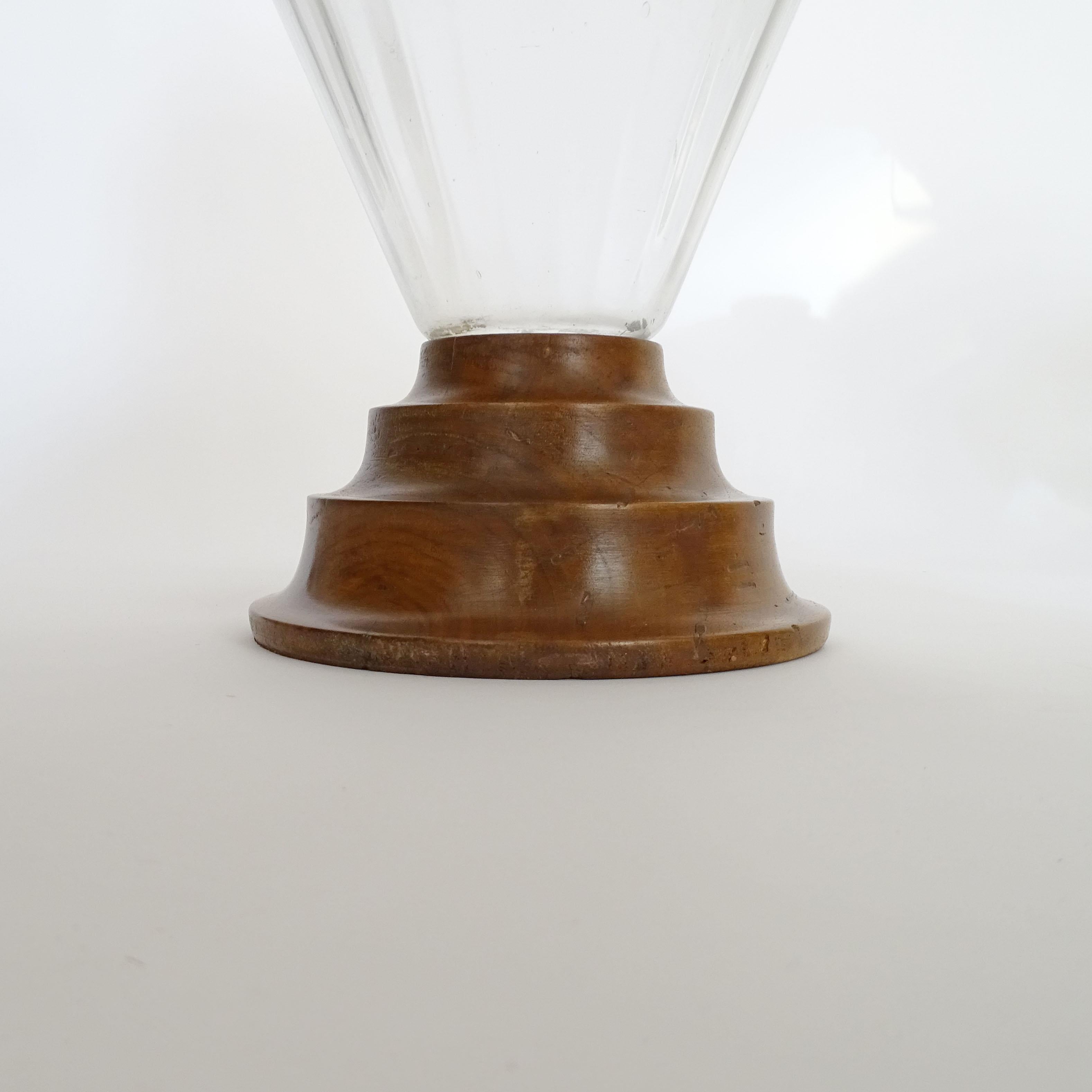 Italian Art Deco Candy Jar in Glass and Wood, 1930s In Good Condition For Sale In Milan, IT