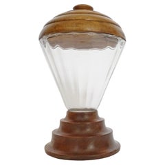 Italian Art Deco Candy Jar in Glass and Wood, 1930s